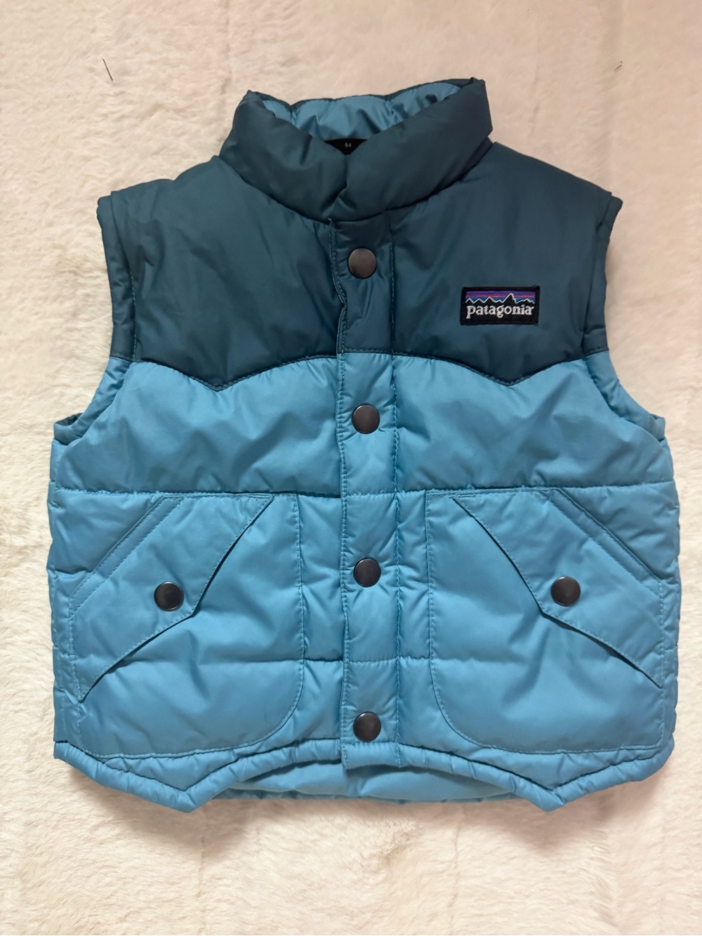 Patagonia Two-Tone Teal Blue Kids Puffer Vest